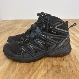 Salomon Boots Men’s 10.5 X Ultra Mid GTX Lace Up Hiking Black Blue No Insoles